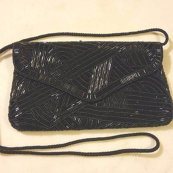 Black Evening Bag Vintage Hand Beaded Crossbody - Picture 17 of 17